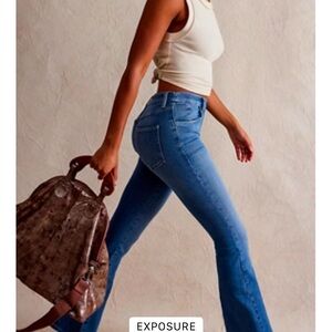 Free People Curvy Infinite Stretch Women's Pull On Flare Blue Jeans 1970s bell